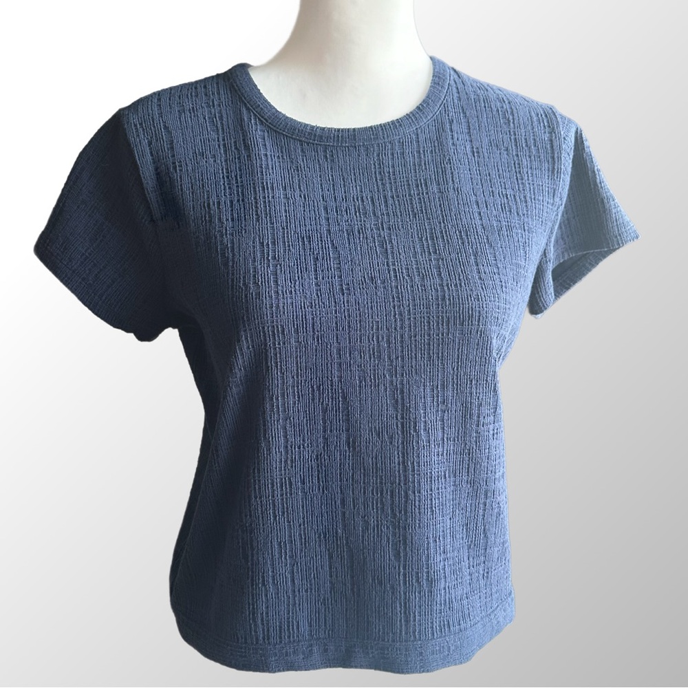 Madewell Verse‎ Navy Tie-Back Textured Short-Sleeve shirt in size Small
